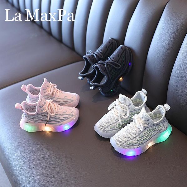 

athletic & outdoor 2021 children glowing sneakers kids running shoes girls baby casual breathable mesh lighting, Black