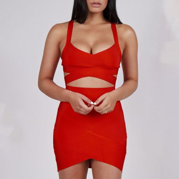 

2021 new arrivals spaghetti strap cut out v-neck red bandage suit party celebrity bodycon two piece set, Gray
