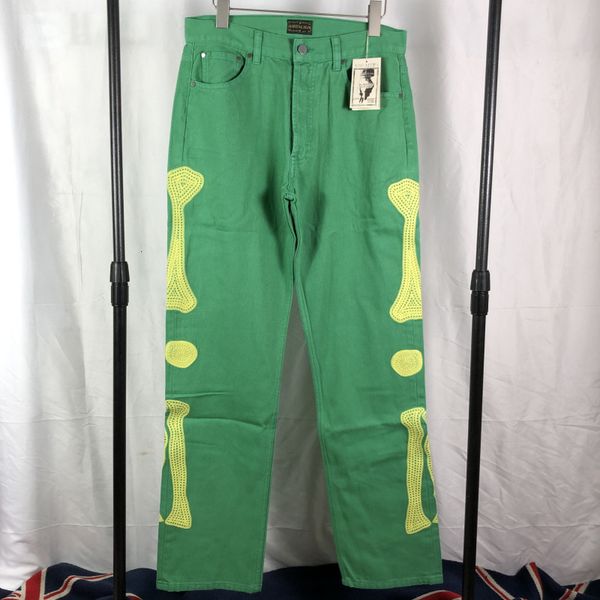 

2021 new green cargo women bone embroidery kapital trousers pants men jeans 9v6d, Black