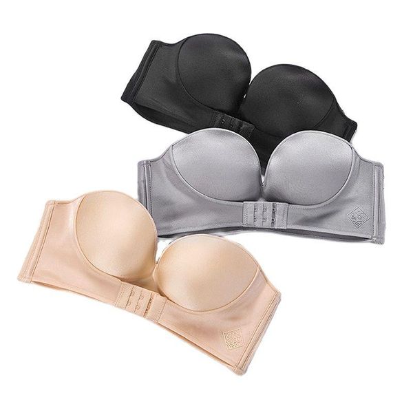 

bras women strapless push up bra front closure bralette invisible underwear lingerie 1/2 cup seamless brassiere abc, Red;black