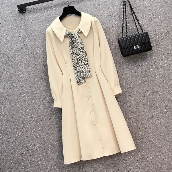 

female vintage single-breasted stylish office shirt long sleeve leopard chiffon shawl knee folds dressed in big size clothes 5xob, Black;gray