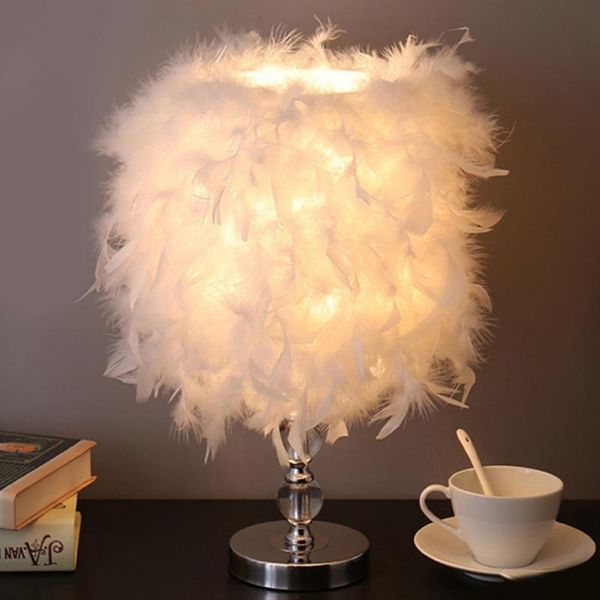 

diy feather table lamp bedroom bedside night light bedside reading room sitting room light art home novelty decor nordic style