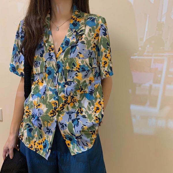

2021 new femme womens summer korean style turn down collar short sleeve shirt women blouses (y3947) 7dtc, Black;white