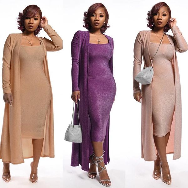 

two piece dress winter women's set coat and 2 pieces outfits for women solid clothes matching suit, White