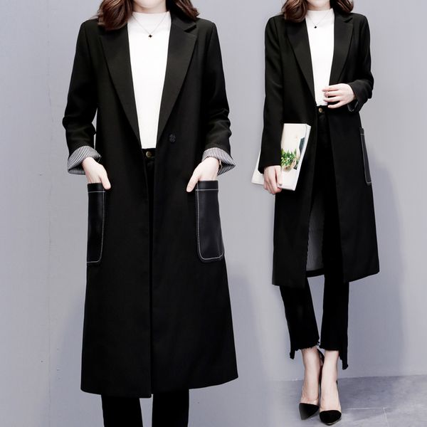 

fashion women's new and mid-length small windbreaker female british wind suit jacket spring autumn a5fn, White;black