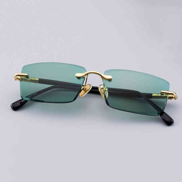 

factory direct price vintage rimless men natural crystal stone sun women retro green lens sunglass goggles uv400 oculos sol, White;black