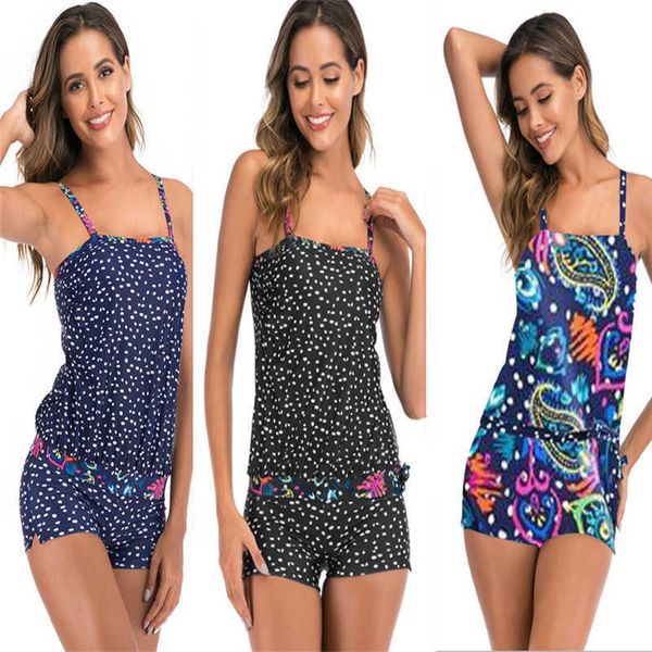 

2021 swimsuit style women's split wave dot printed bikini fashion [boxer swimsuit], White;black