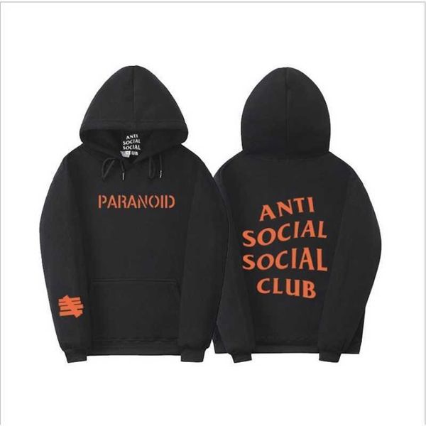 

men's anti social club autumn and winter hooded long sleeve coat, Black
