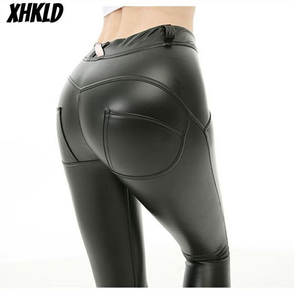 

women's pants & capris winter plus size leather women peach push up hip female warm skinny stretch pencil pu trousers, Black;white