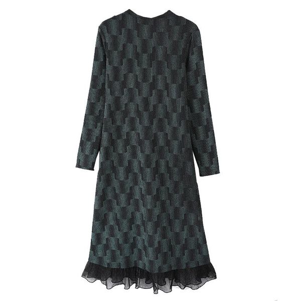 

oversized plaid dress green long sleeve maxi plus size xxl 3xl 4xl 5xl 6xl office work french autumn dresses for ladies 2021, Black;gray