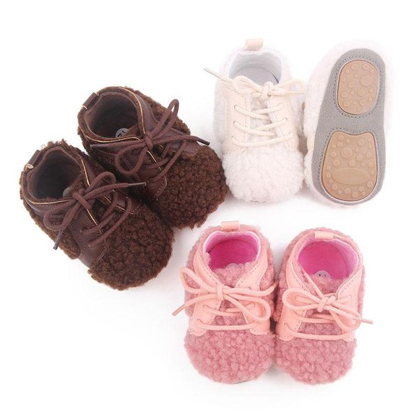 

first walkers winter warm plush baby shoes solid color infant toddler born girl boy soft sole non slip