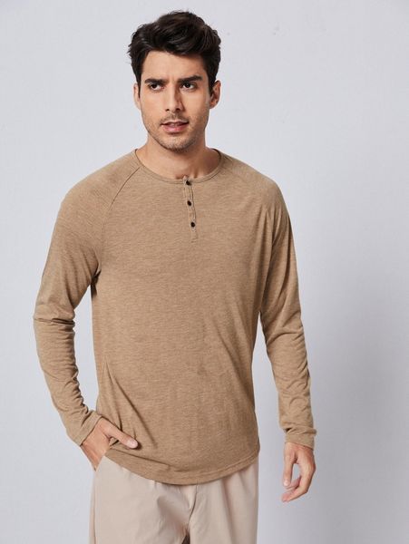 

men raglan sleeve half button tee t4lj#, White;black