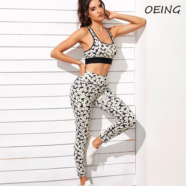 

yoga outfit floral print work out clothing women sets high waist tights 2 piece suits joggers sport leggings and bra set