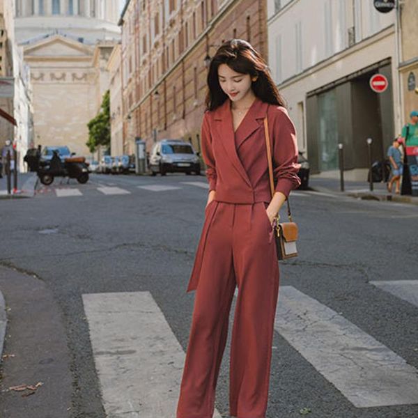 

2021 spring autumn casual suit women's suit straight nine-point pants korean two-piece simple loose british style small a2, White