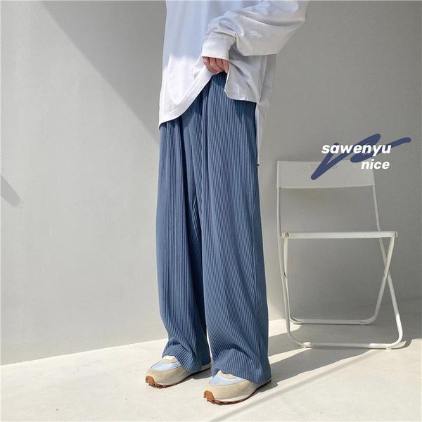 

men's pants spring summer ice silk casual wide leg and women's loose straight elastic waist causal trousers, Black
