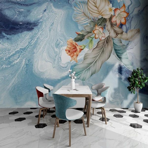 

wallpapers custom 3d murals european oil painting flowers leaves po blue wallpaper for bedroom living room sofa backdrop wall covering