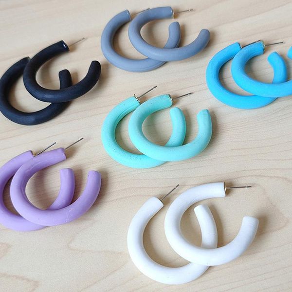 

hoop & huggie polymer clay c earrings for women, Golden;silver