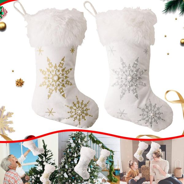 

christmas decorations stockings socks candy pouch gifts bag plush cuff snowflake pattern hanging ornament for home xmas party