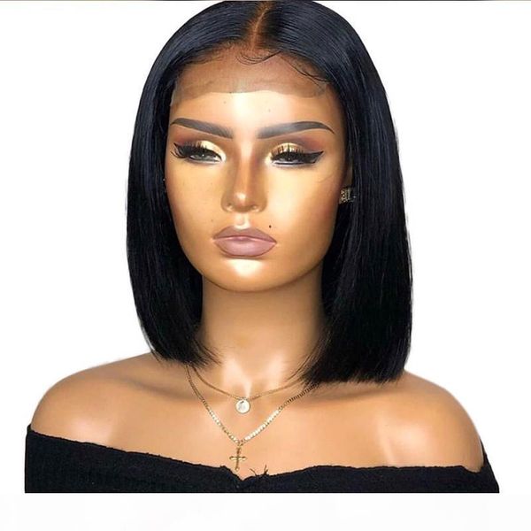 

13x6 deep part human hair lace front wigs with baby hair pre plucked short bob brazilian virgin middle part wig for black women, Black;brown