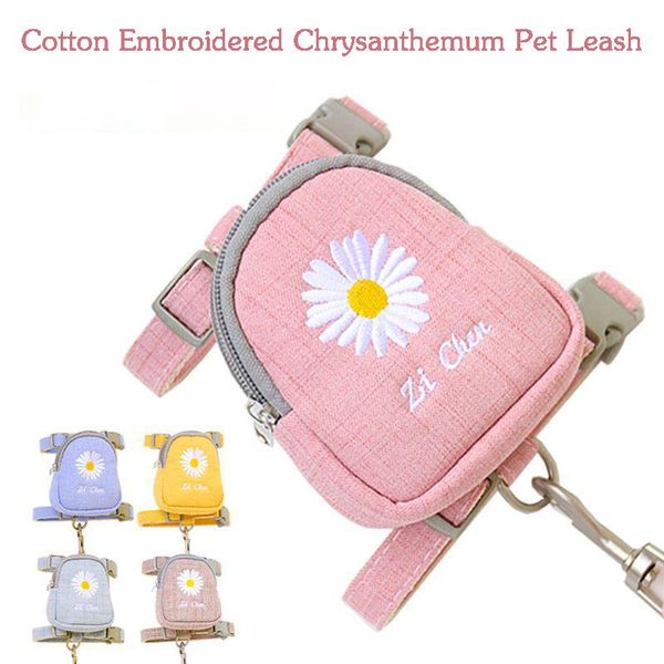 

korean pet leash medium and large pets cotton daisy racer back strap dog cat embroidered backpack pet supplies bags harness