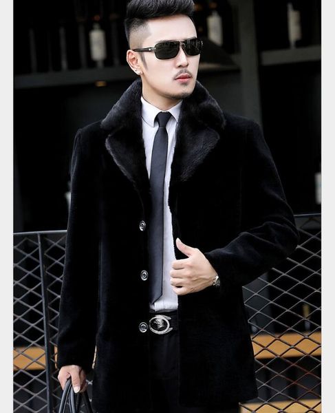 

european and american fashion and popular style woolen coat men's thick mid-length woolen coat windbreaker fur collar coat autumn and w, Black