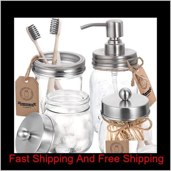 

mason jar bathroom accessories lids set(4pcs) - jar not included - soap dispenser lid,toothbrush holder , apothecary qyllif item_home