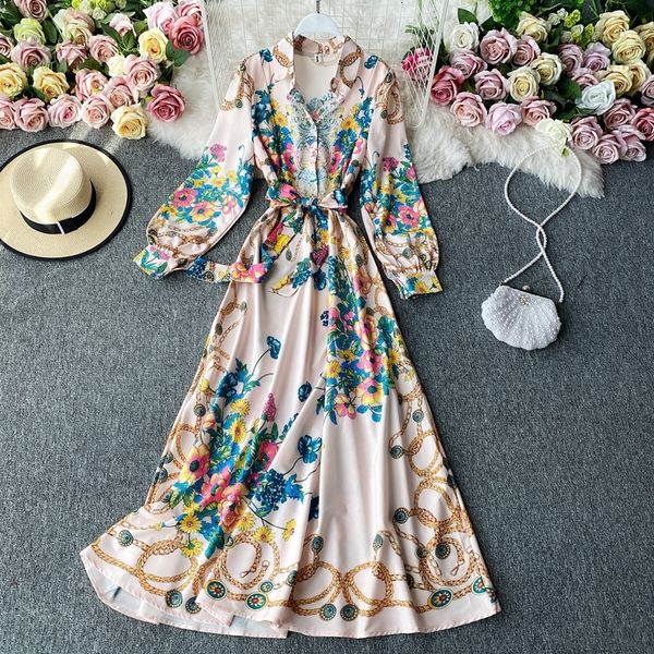 

2021 autumn winter bohemian vacation long women floral print party maxi es female boho chic big swing vestido fashion aaj0, Black;gray