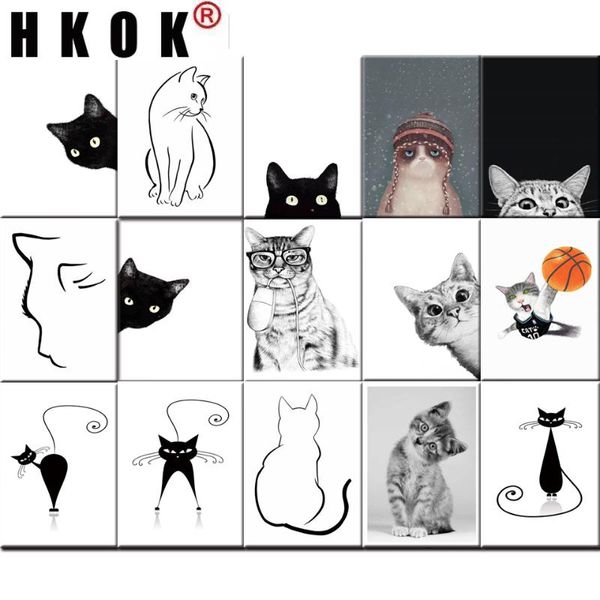 

paintings hkok abstract canva painting poster print cat cartoon lovely simple nordic sofa wall art picture home decor living room unframed