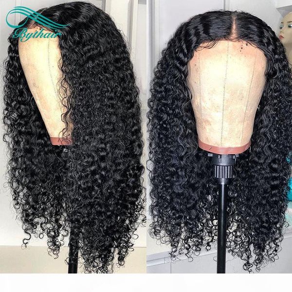 

bythair kinky curly full lace human hair wigs with baby hairs pre plucked natural hairline lace front wig bleached knots for black women, Black;brown