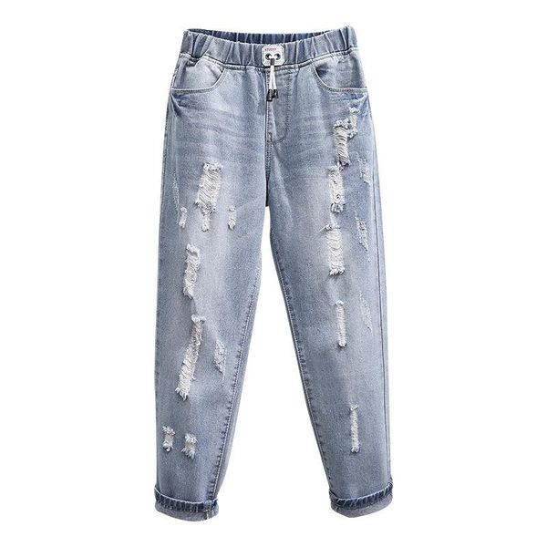

women's jeans oversize ripped woman high waist wide bananas fashion plus size straight leg mom baggy korean denim harem pants, Blue
