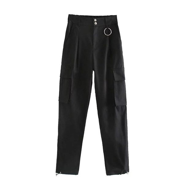 

women's pants & capris lanmrem 2021 spring fashion women clothes high wasit jogger sweatpants female pocket elastic cargo trousers wk34, Black;white