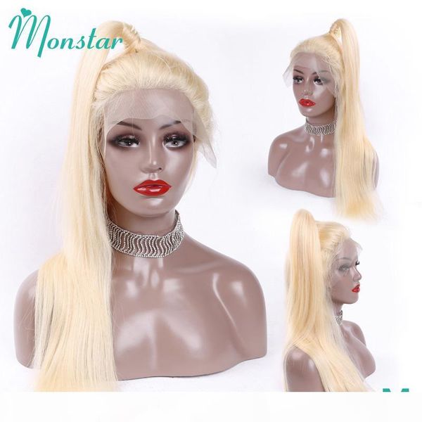 

monstar 613 full lace wig remy human hair european russian blonde 8 - 26 inch pre plucked straight wigs for women ing, Black