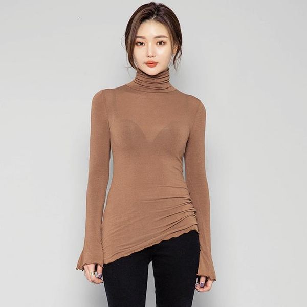 

spring pullover turtleneck women t-shirt solid casual tee shirt femme tees cotton tshirt long sleeve female t shirt, White