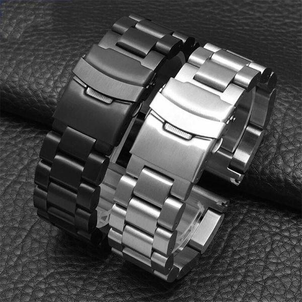 

watch bands adding thickness universal stainless steel watchband 22 24 26mm silver black solid link bracelet for man's big size stock, Black;brown