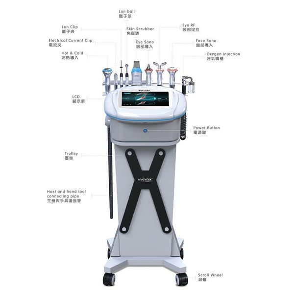 

9 in 1 multi-functional beauty equipment hydrafacial comprehensive management exfoliating lifting firming hydrating whitening skin care salo, Black;white
