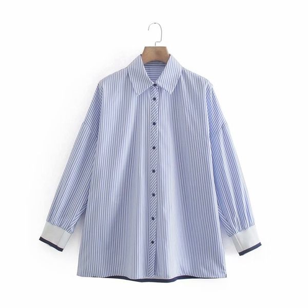 

casual office lady shirts spring long sleeve striped women turn down collar patchwork shirt street wear nx2136 210525, White