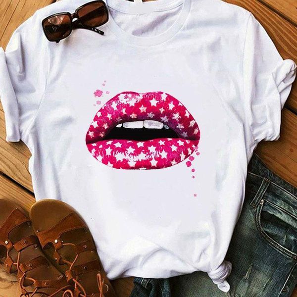 

red lipstick lips female t-shirt ladies perfume harajuku t-shirt girl summer casual graphic t-shirt female, White