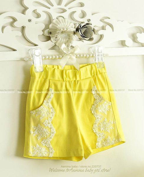 

[aamina] yellow/white children kids baby girls summer lace short pants kids fashion beautiful lace shorts,girls clothes 2 years, Black