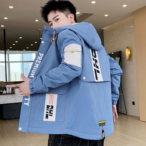 

men's jackets 2021 spring autumn casual hooded cargo jacket men patchwork overcoat quality streetwear coats male 3 colors m-4xl, Black;brown