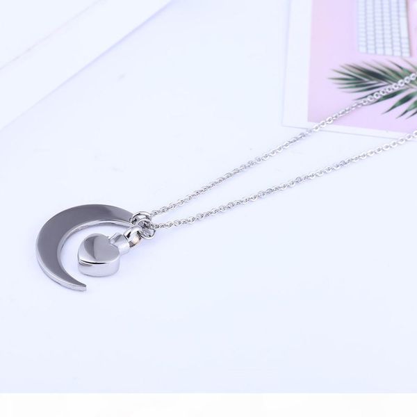 

precious necklace commemorative cremation jewelry moon shape love necklace memorial pendant jewelry choker fancinating torque, Silver