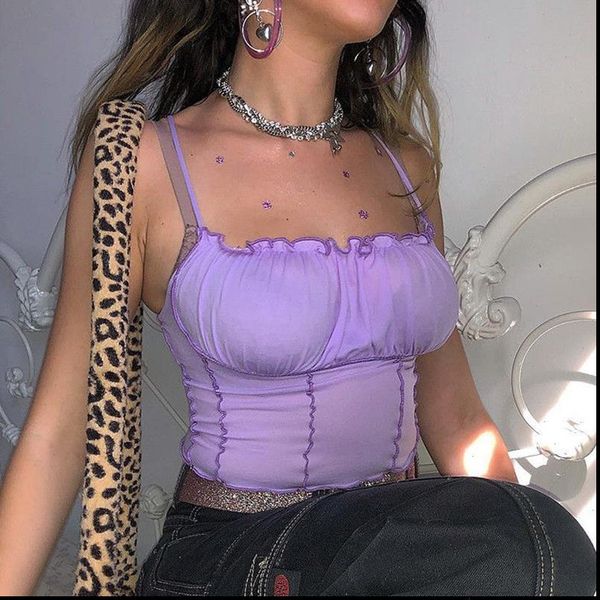 

women casual strappy stretch elastic tank vest ruffles sleeveless crop camisole top, White