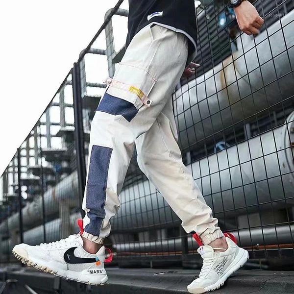 

men's pants logo cartoon letter graffiti print cargo loose straight leg drawstring tie for men, Black