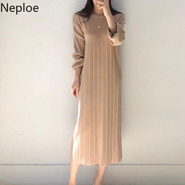

casual dresses neploe vestidos de mujer chic knitted vintage for women fall clothing robe o-neck lantern sleeve loose temperament dress, Black;gray