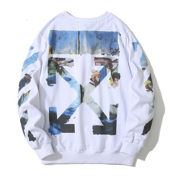 

chao brand new off cotton oil painting offset round collar sweater, Black