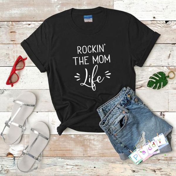 

women's t-shirt t-shirts rockin' the mom life funny casual short sleeve women personalize tee gift for or friend comfortable soft, White