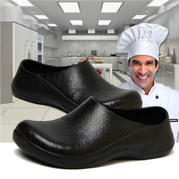 

2021 new eva non-slip waterproof oil-proof kitchen work for master cook l restaurant chef shoes flat sandals 3bo1, Black