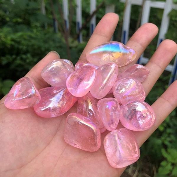 

decorative objects & figurines 100g natural rainbow angel aura quartz crystals tumbled stones