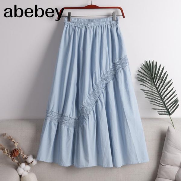 

skirts 2021 summer women vintage solid pleated skirt elastic high waist casual mid-long a-line, Black