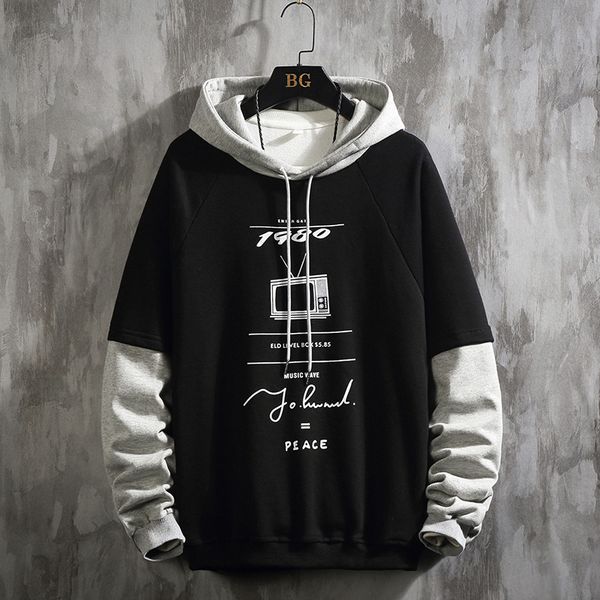 

2021 new korean men's the television printed men hooded sweatshirts autumn man casual oversized hoodies pullovers 6tq7, Black