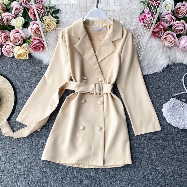 

women's suits & blazers uulutonica autumn women full long solid single breasted notched sashes elegant fashion loose, White;black